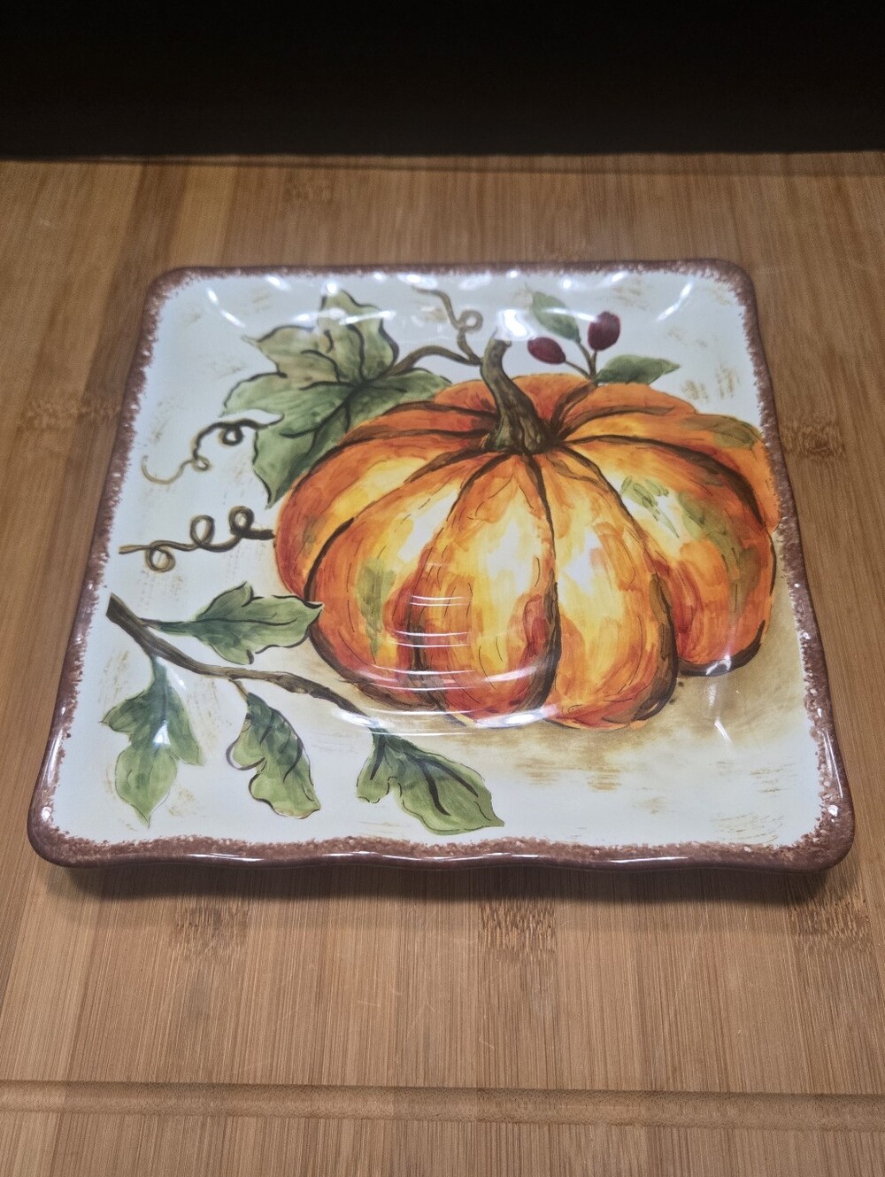 Pumpkin Thanksgiving Harvest Appetizer Plate Fall Autumn Pumpkin Square Platter